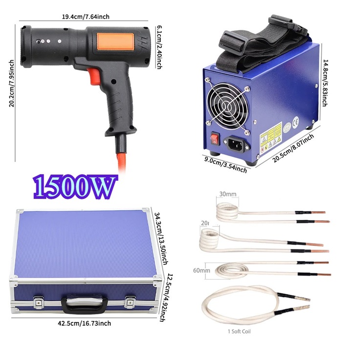 Indukciós Hőlégfúvó, 1500W, Hordozható Kialakítás, 800°C, EU csatlakozó