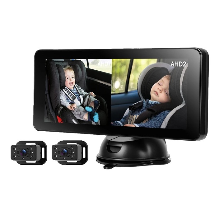 Monitor auto spate, 6.86 inch, HD 720P, lentila cu unghi larg, viziune nocturna, instalare rapida