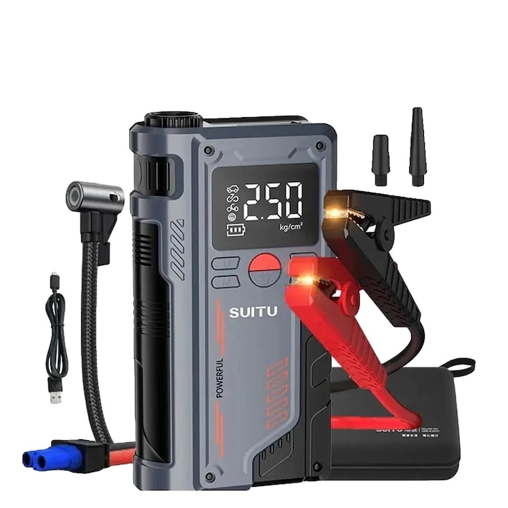 Redresor auto, 20000mAh, 1000A, compresor de aer 150PSI, lumini LED, design portabil