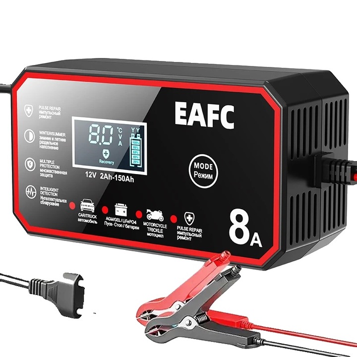 Redresor auto 12V 8A, incarcare, reparare, testare, display digital, ABS