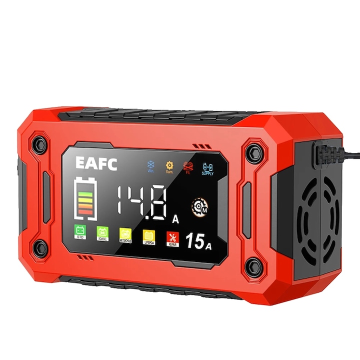 Redresor auto 15A, tehnologie de reparare prin impulsuri, display HD mare, compatibil cu baterii de 12V