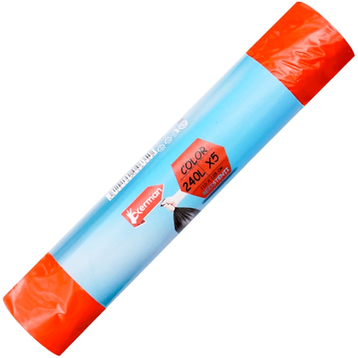 Saci menajeri 240L, Okerman, colectare selectiva rosii, 5 buc, LDPE, 110x125cm