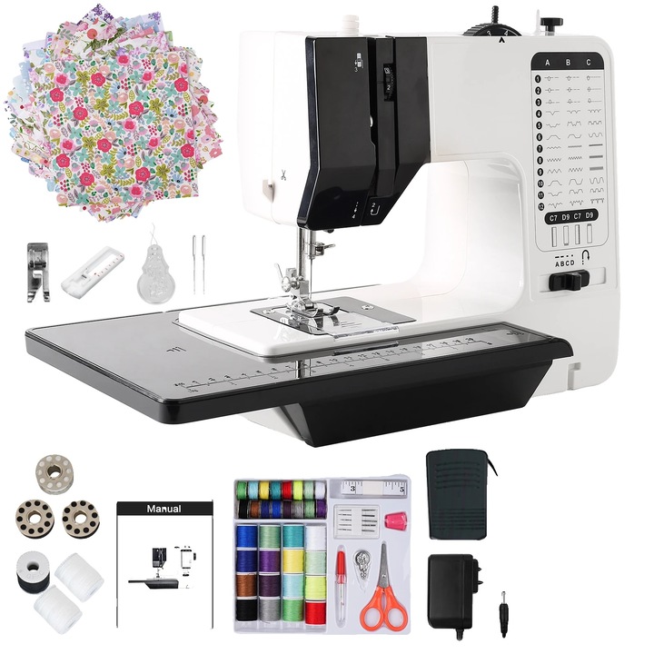 Masina de cusut electrica, 12 tipuri de cusaturi, plastic si metal, 30x15x25cm