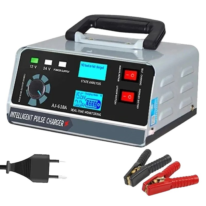 Redresor auto, Smart Pulse Repair, incarcare rapida, argintiu, 12V/24V
