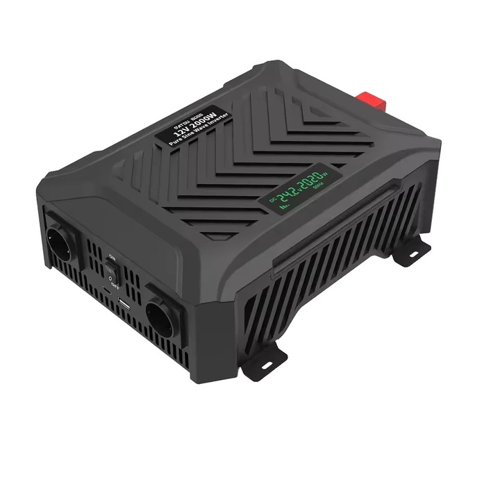 Inverter auto 2000W, 12V/24V, eficienta de conversie 90%, protectie la tensiune joasa si inalta
