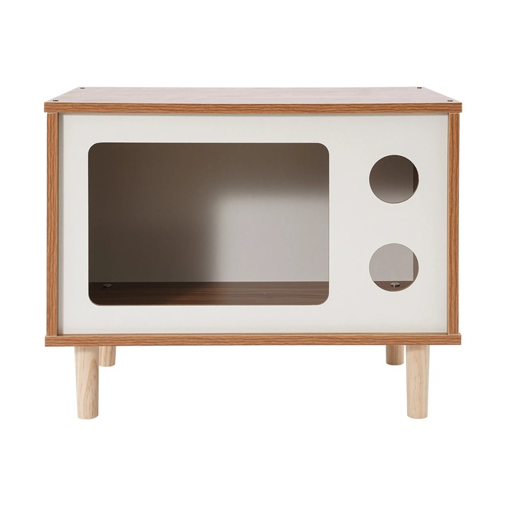 Casa pentru pisici & Pat pentru pisici, Model TV, Finisaj Nuc, Capacitate 75 kg, 50×29×40 cm, Muchii Netezite, Masuta de cafea/Taburet 2-in-1, Verde mar
