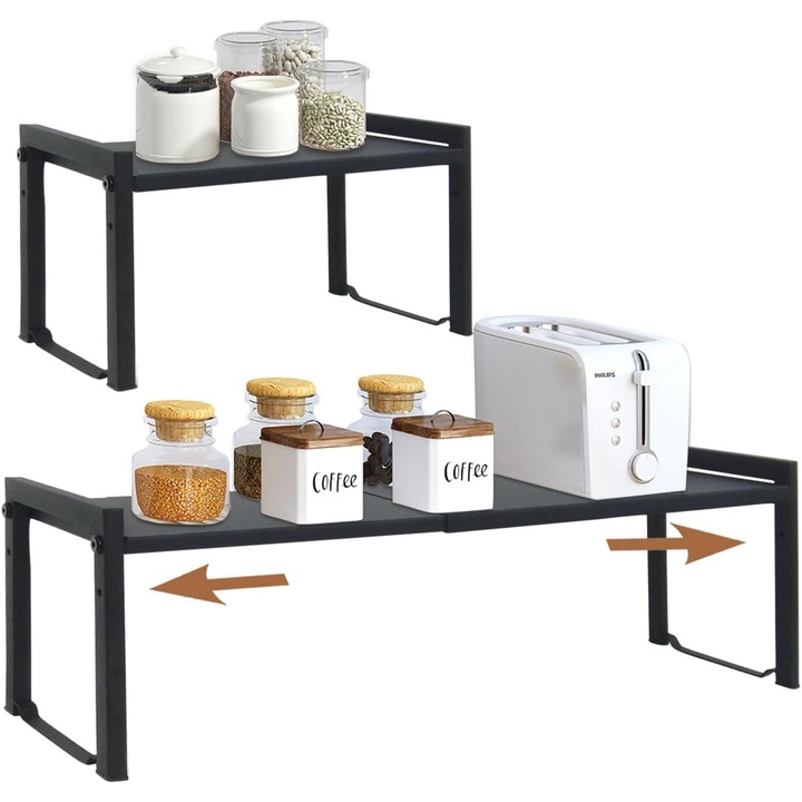 Raft extensibil pentru bucatarie, 66cm, Negru