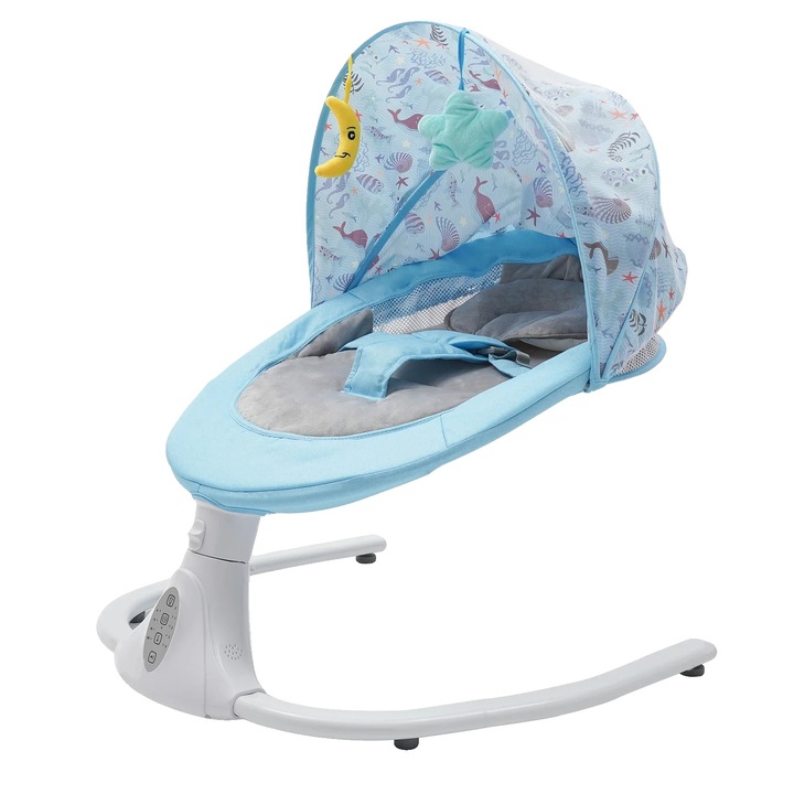 Balansoar electric pentru bebelusi, caracteristici ajustabile, control de la distanta, albastru