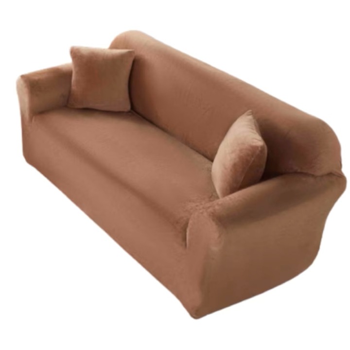 Husa elastica pentru canapea, Jojo Home, Catifea, Uni, XL-4 locuri, 230X280cm, Maro