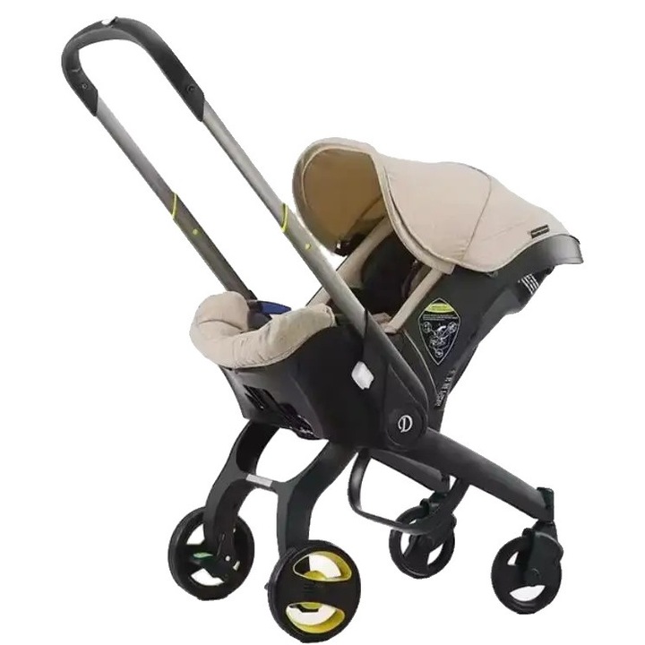 Carucior pentru copii, KHAKI, pliabil, capacitate 20 Kg, dimensiuni compacte