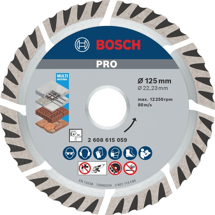 Дискове с диамантено рязане Bosch 10X Pro Multi Material Longlife за ъглошлайфи с диаметър 22, 23 мм и малки ъглошлайфи (за бетон, армиран бетон, Ø 125 мм, професионален аксесоар за малки ъглошлайфи)