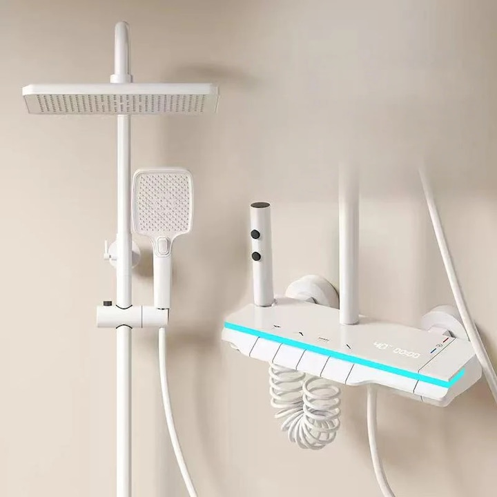 Coloana de dus, material din alama, inaltime ajustabila, alb