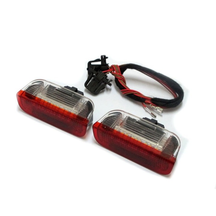 Set 2 Lampi cu LED Portiera dedicate pentru grupul VAG culoare Alb/Rosu, cu cablaj inclus - BTLL-062 (V-180603)