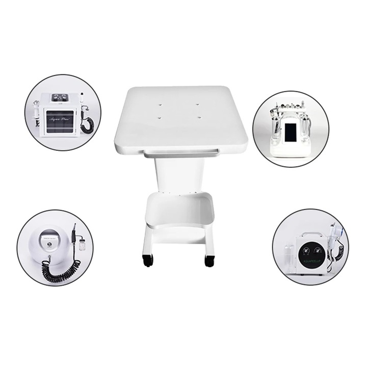 Carucior de instrumente de beauty, 2 niveluri, mobil, roti universale, 45kg, 220V EU, dimensiuni 2x1x0.8m