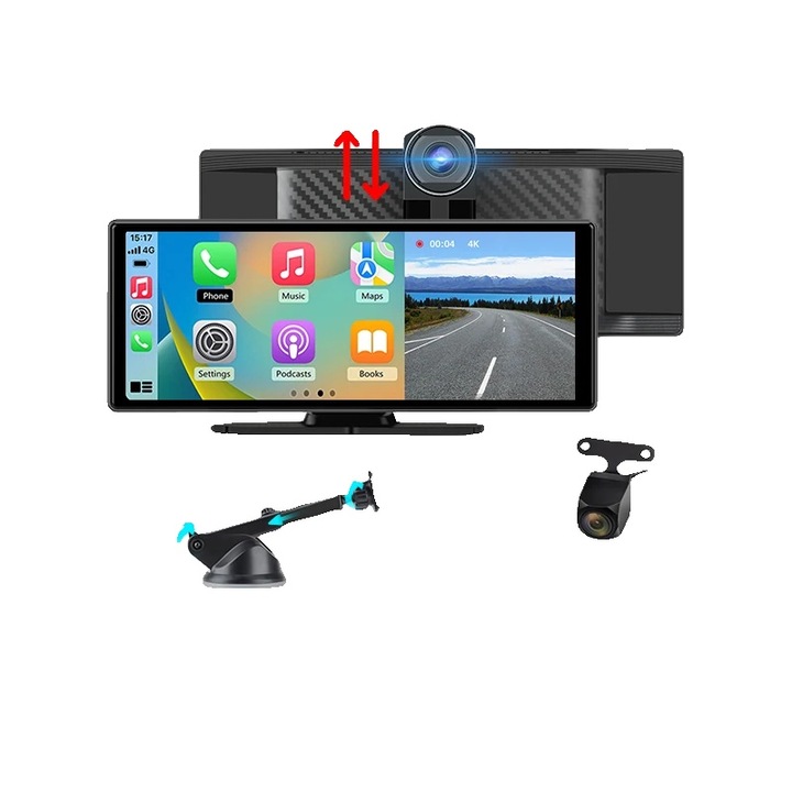 Camera auto DVR, 4K, 2 lentile, 10.26 inch, 240x95x65mm