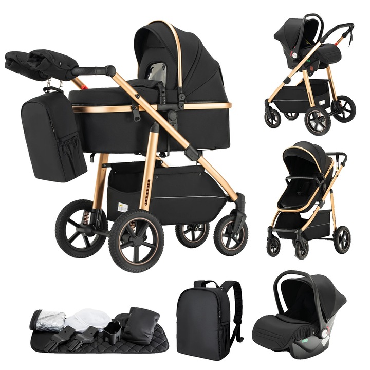 Sistem de transport pentru bebelusi, 3 in 1, design pliabil, negru, 20kg