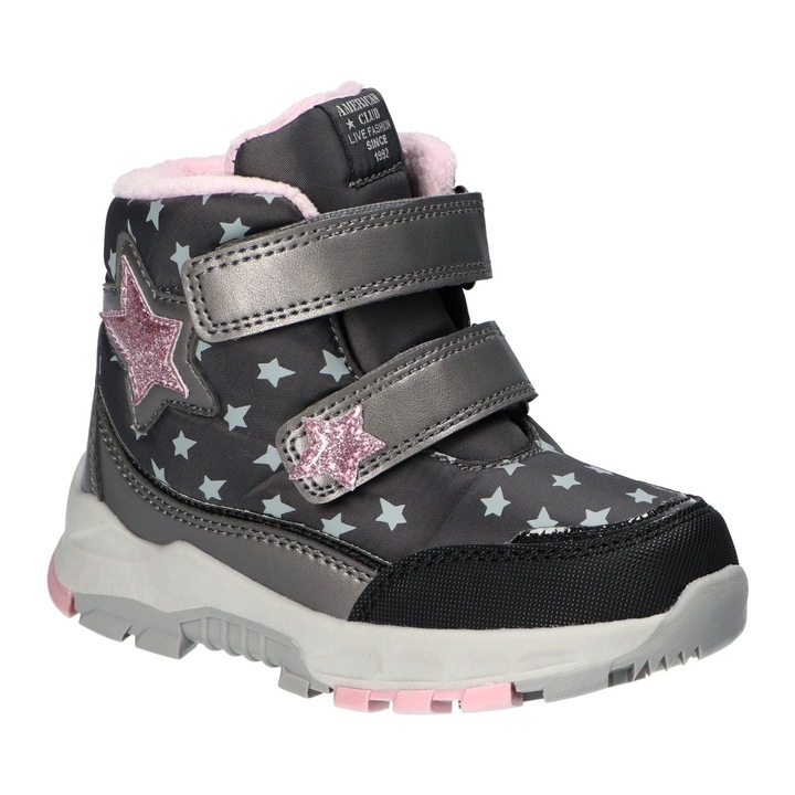 Ghete de iarna Copii, American Club, Es200, Ajustabile cu Velcro, Izolati cu fleece, Gri