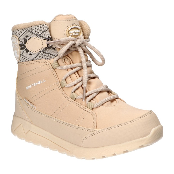 Ghete de iarna Copii, American Club, Sn86, Fermoar, Siret, Izolati cu fleece, Softshell, Tripletex, Bej