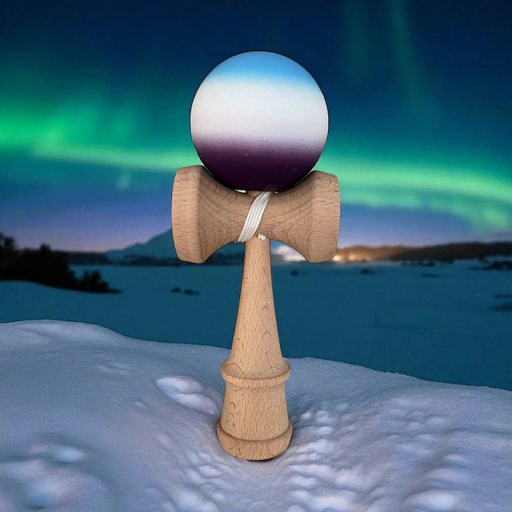 Kendama, gyermekjáték, VIENOD®, bükkfa nyél, 18 cm, interaktív ügyességi játék felnőtteknek és gyerekeknek