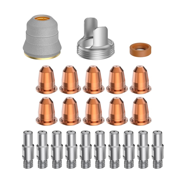 Plazmavágó fúvókakészlet, 23 darabos, 0,8 mm, tárolódobozzal, réz és kerámia
