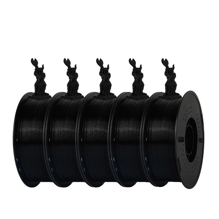 Filament 3D PETG, 5 tekercses készlet, fekete, 1.75mm, nagy szilárdság, kiváló rugalmasság