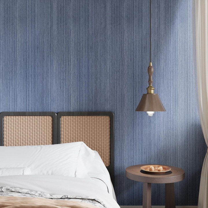 Tapet autoadeziv din PVC, model panza de iarba neagra si albastra, efect 3D texturat, rezistent la apa si la ulei, adeziv puternic, usor de montat si de taiat, pentru blaturi bucatarie, mobilier, usi, pereti, 30 x 200 cm, albastru