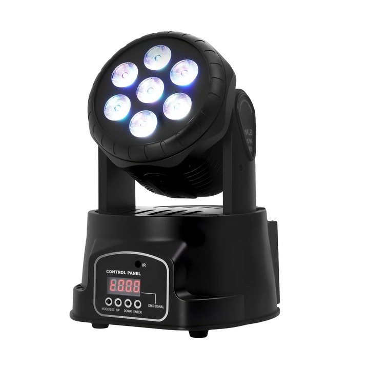 Lumina mobila LED Wash, RGBWA+UV, control DMX 512, neagra, 19x19x17cm