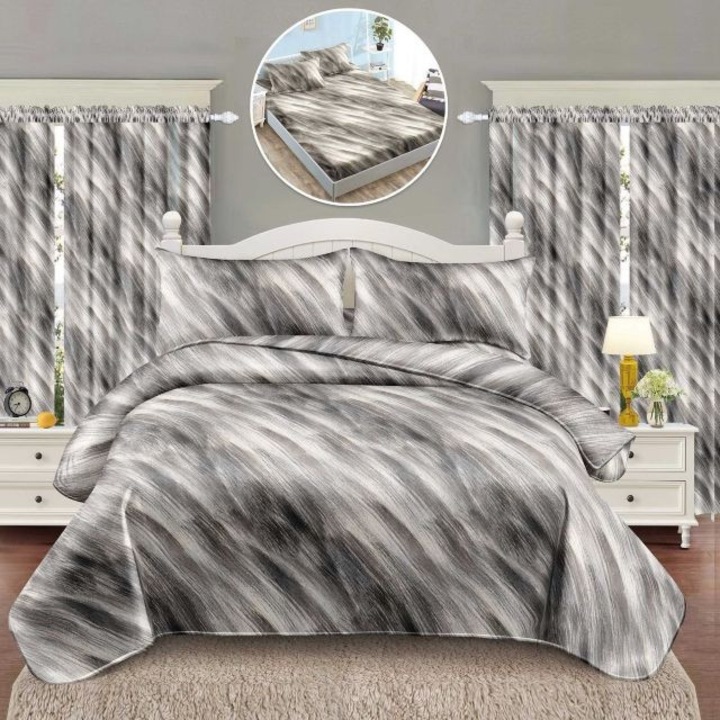 Dupla ágynemű garnitúra, 8 részes, függönyökkel, gumis, 180 x 200 cm, Casa de Vis Online, SE-23D