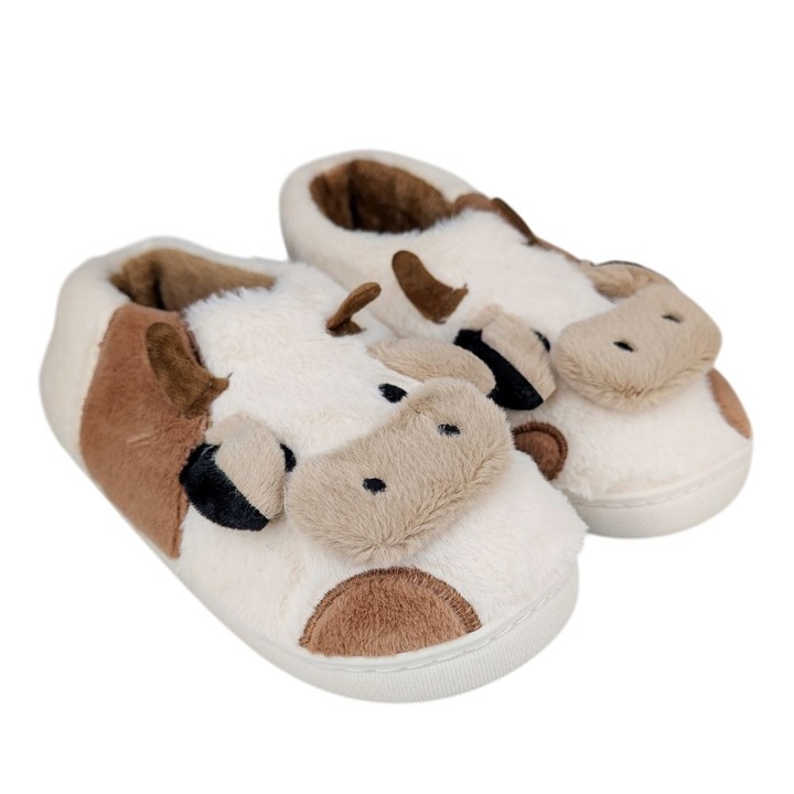 Papuci de casa Permani, casual, sintetic, alb/maro