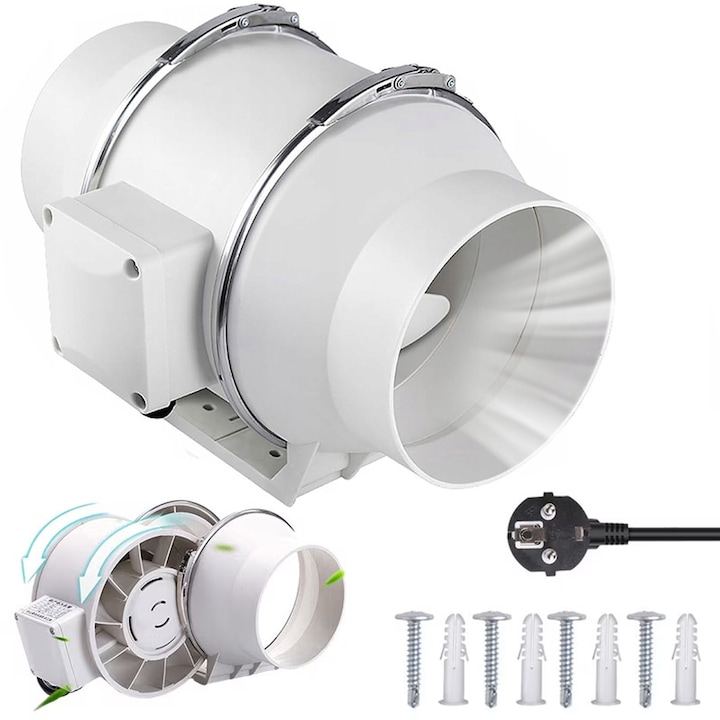 Вентилатор за евакуация за търговски обекти, Метал, Ø150мм 540м³/ч, диаметър 150 мм, 38 dB, 80W, бял