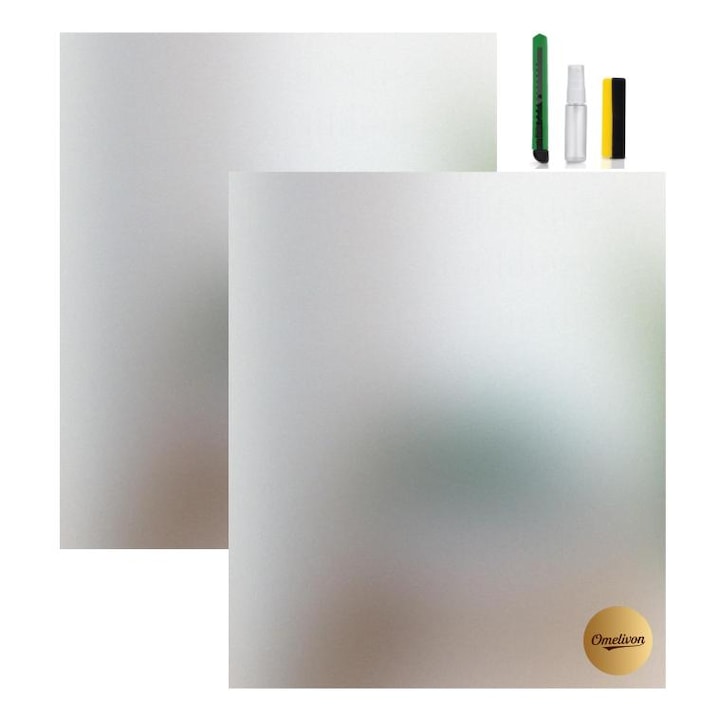 2 комплекта, Самозалепващо фолио за стъкло Omelivon®, Чисто матово фолио за стъкло, без лепило, за стикери за стъкло за дома, PVC, за многократна употреба, 45x200 см, със стъргалка, универсален нож, бутилка със спрей, Матово бяло