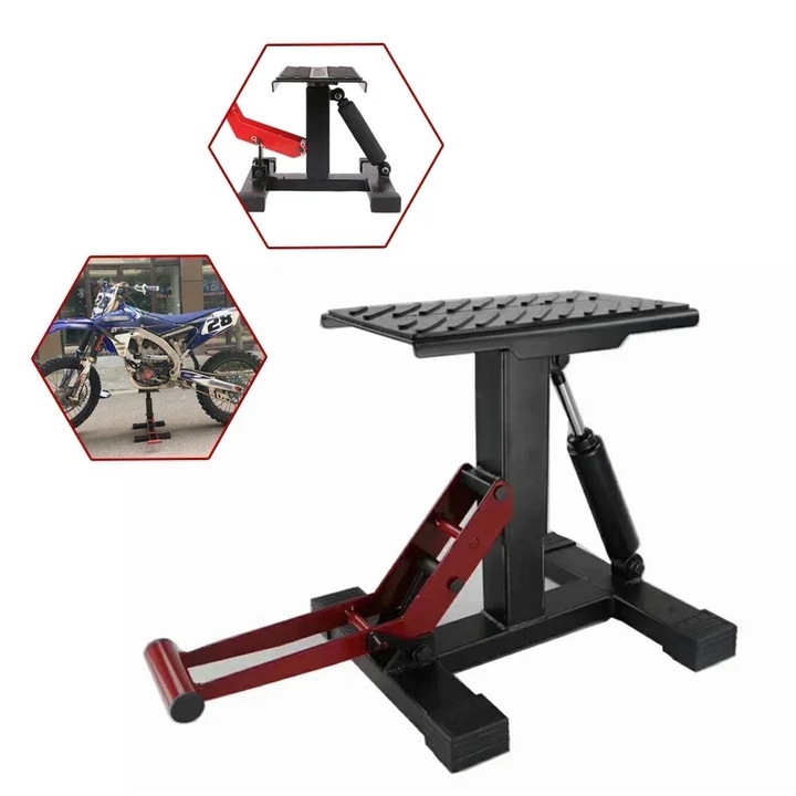 Suport ridicare motocicleta, capacitate 150 kg, design pliabil, negru, 28x17cm, 30x31cm, 34cm