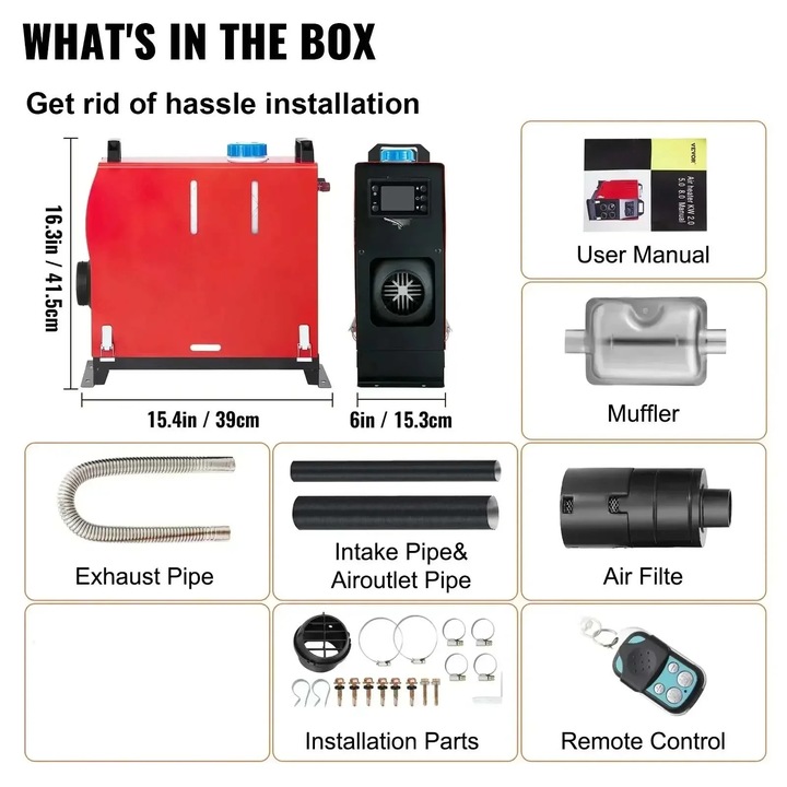 Incalzitor diesel 8KW, control LCD, 12V, capacitate rezervor 5L, consum combustibil 0.18-0.48 L/H