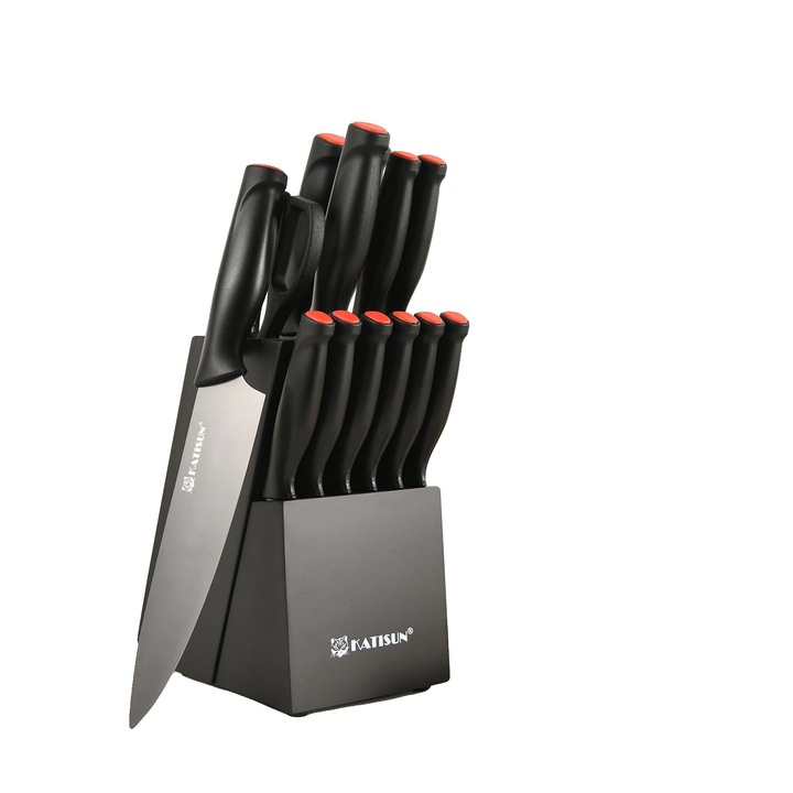 Set de cutite, Katisun,15 piese, otel carbon, lungime lama 16.3 cm, lungime maner 13 cm