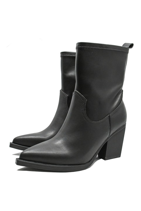 Ghete dama ciocate Anna Viotti cu toc inalt, negre, din piele naturala GOR29802, Negru