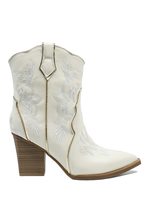 Ghete dama ciocate Anna Viotti brodate, albe, din piele naturala GOR2460, Alb