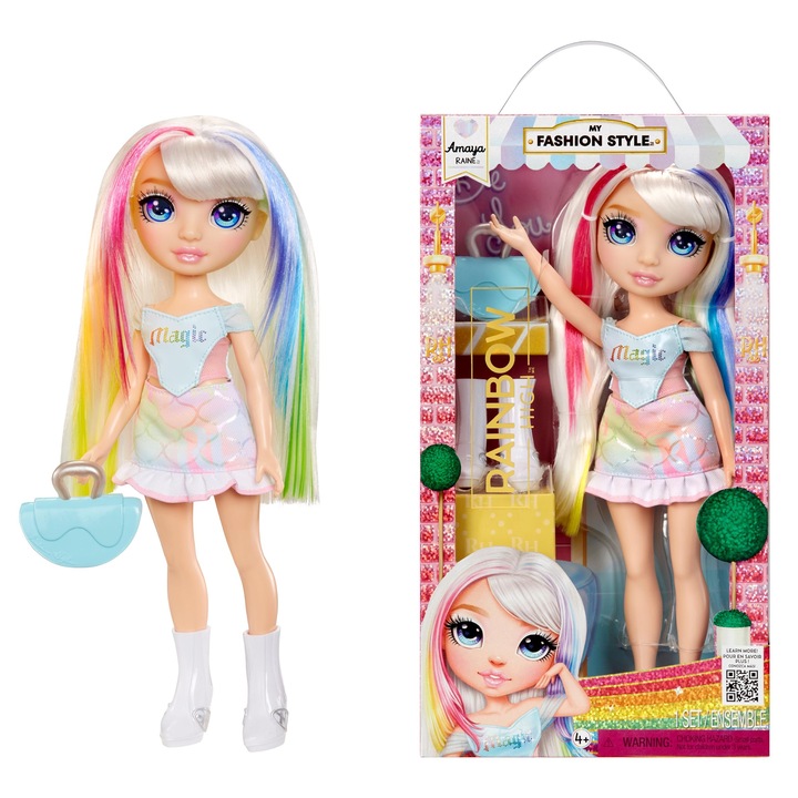 Papusa Rainbow High My Fashion Style - Amaya, 28 cm, multicolor, tinuta atragatoare, geanta eleganta