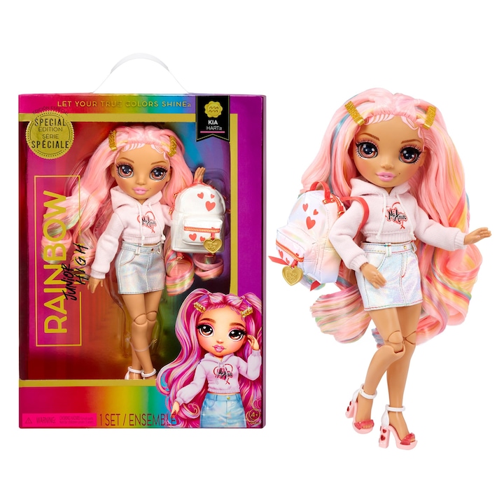 Papusa La Moda Rainbow High Junior High Kia Hart, Roz, 23 cm