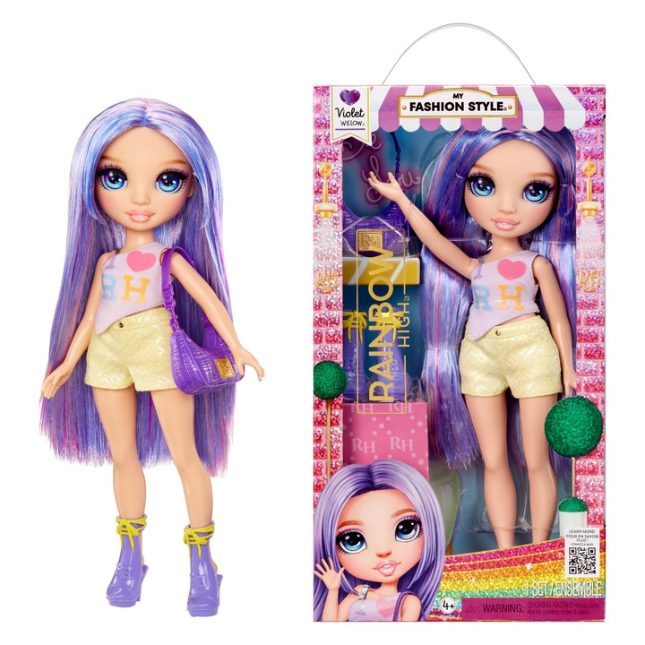 Papusa Rainbow High My Fashion Style Violet, mov, 28 cm, tinuta atractiva, geanta eleganta