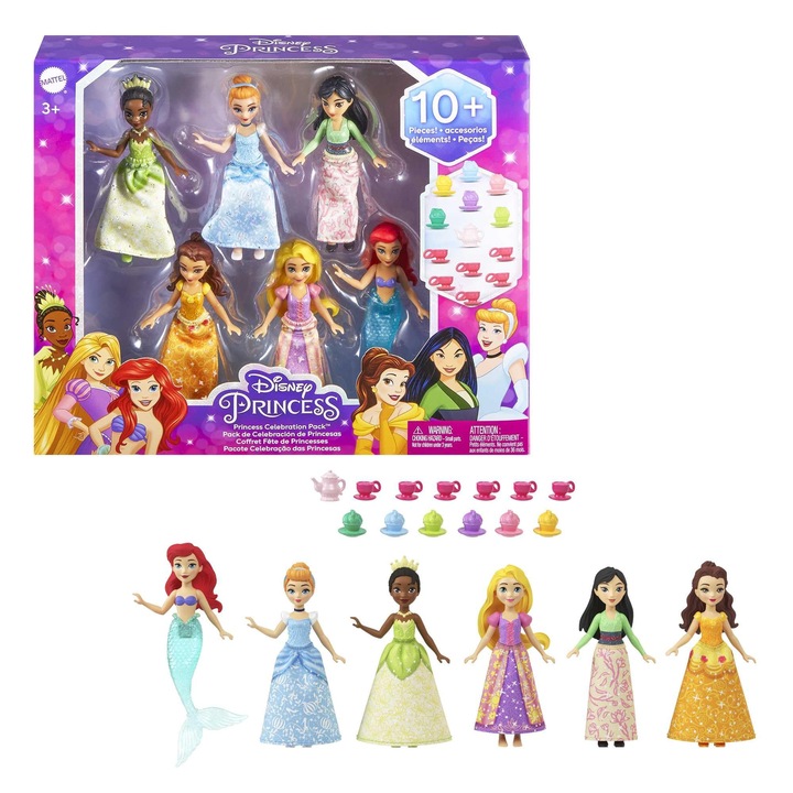 Празничен Пакет С 6 Малки Подвижни Кукли Mattel Disney Princess
