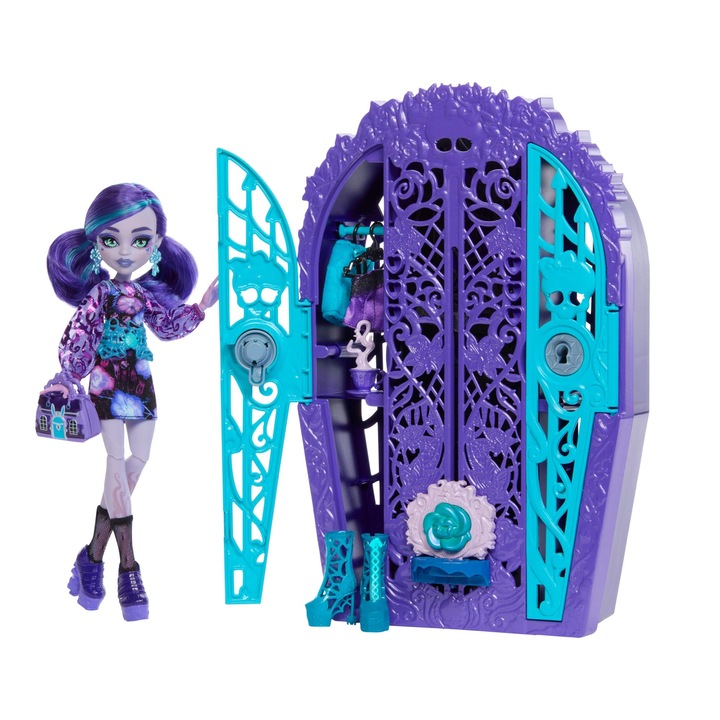 Papusa Monster High Skulltimate Secrets, Set cu Dulap Magic si 19 Surprize, Multicolor