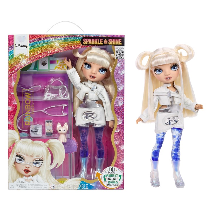Кукла Rainbow High Sparkle & Shine - Уитни - Модна Кукла 28 См С Бяла Коса И Вълшебни Мехурчета В Краката, Цветна, За Прически И Игра, Колекционерска, За Деца На Възраст Между 4 И 12 Години