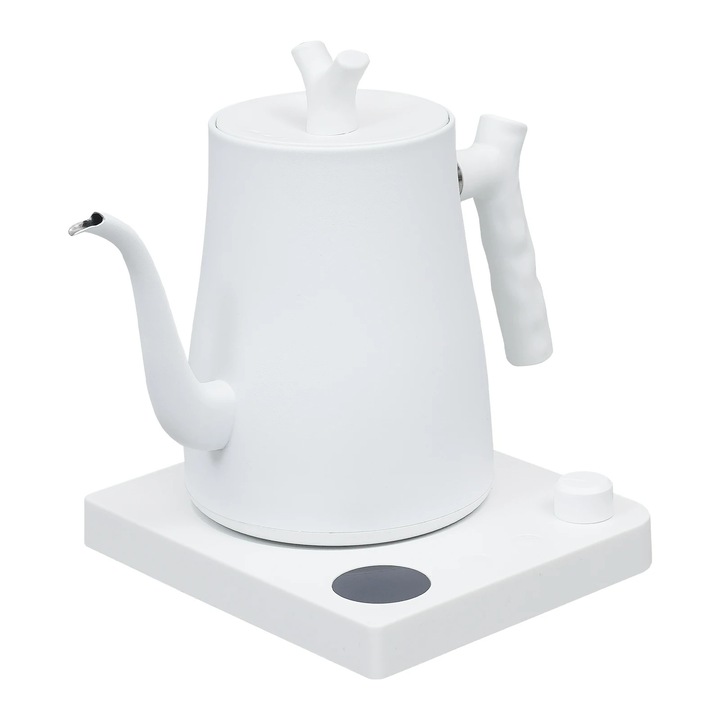 Електрическа кана с гъвкав чучур (тип лебедова шия), За наливане (pour-over), 1 л, Контрол на температурата 40–100°C, Функция за поддържане на топлина, Неръждаема стомана 304, 1000 W, Щепсел за ЕС 220 V, Бял