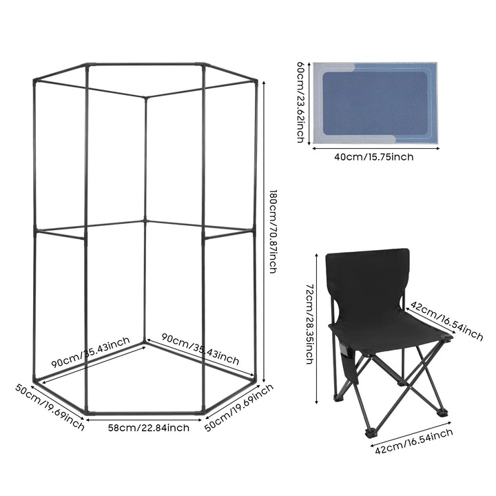 Sauna portabila, inaltime 180cm, putere 1350W, capacitate 3L, set complet cu cort, generator de aburi si scaun pliant