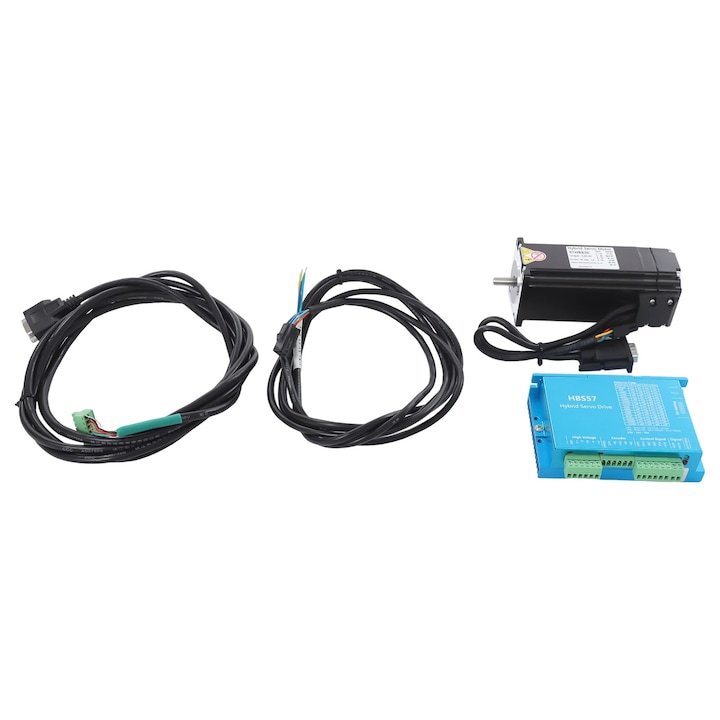 Driver motor pas cu pas/servo NEMA 23, HBS57, 24–60V DC, 5A varf, 2–256 micro-pasi, 51200 pasi/tura, semnal puls 5–24V, pentru CNC, DSP 32-bit