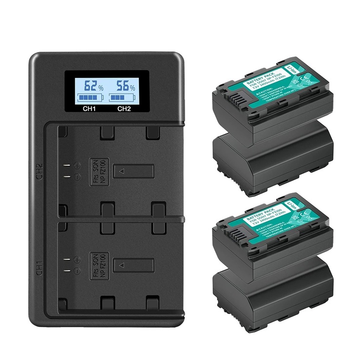 Комплект зарядно устройство и батерии, 1 зарядно устройство 4 батерии, 2400mAh, 7.2V, размери 51x38x22mm, 66x118x22mm