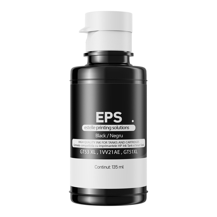 Cerneala neagră EPS compatibilă HP GT51/GT53, pigment, sticlă 135ml cu sistem de umplere