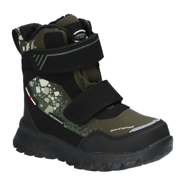 Gyermek téli csizma, American Club, Hl203, Tépőzárral állítható, Polár bélés, Softshell, Tripletex, Fekete/Khaki