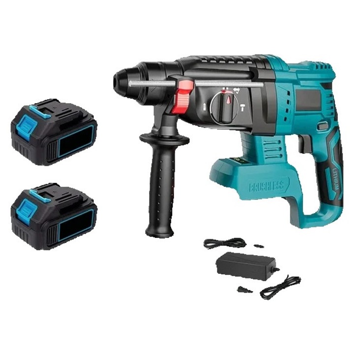 Masina de gaurit cu percutie, 4 functii, rata de impact pana la 4800 bpm, set cu 2 acumulatori, 27 mm