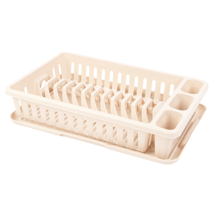 Uscator vase cu tava, Plastic, 42 x 26 x 9 cm, Crem